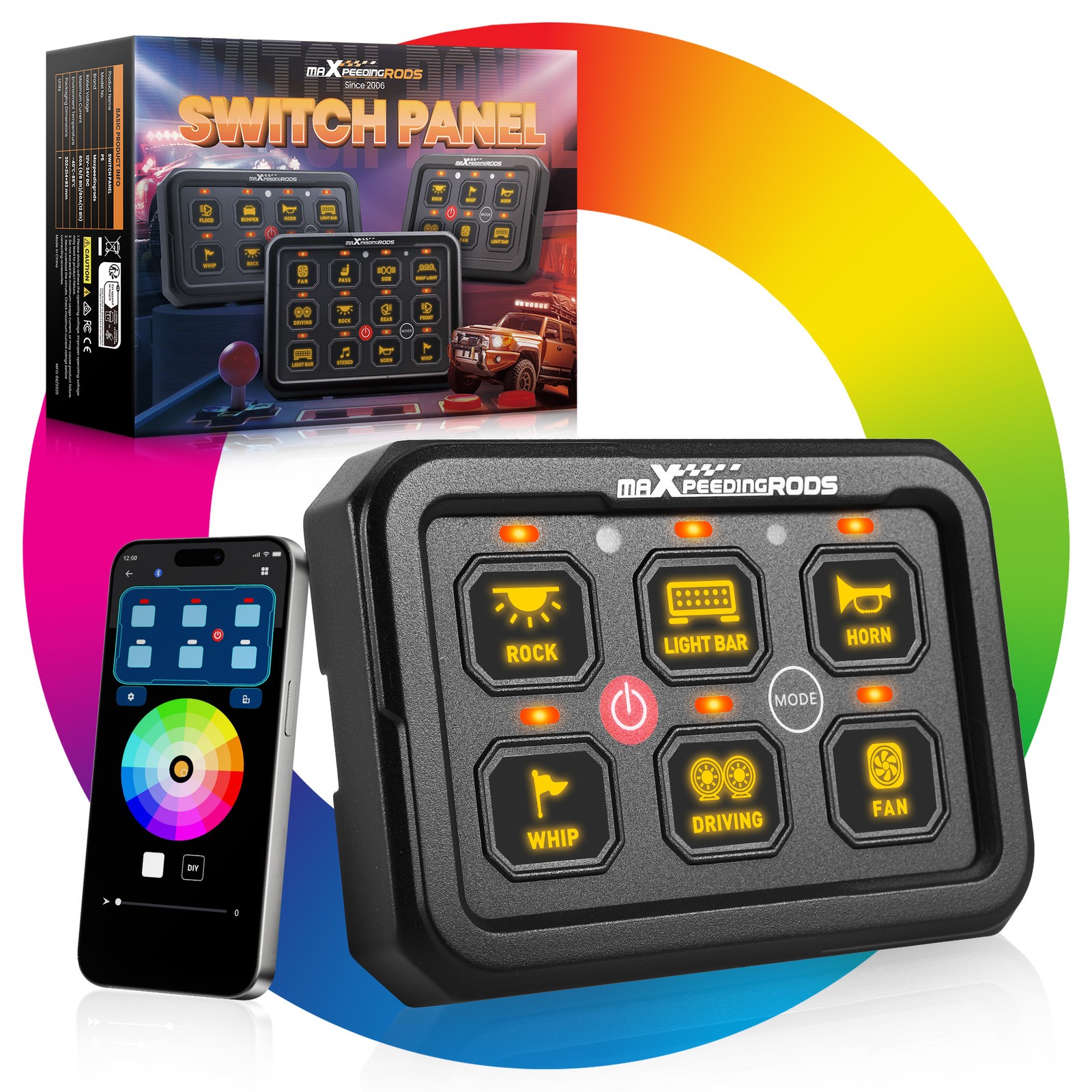 Switch Control Panel For Off-Road Vehicle Boat SUV 6 Gang RGB APP 12V-24V 720W
