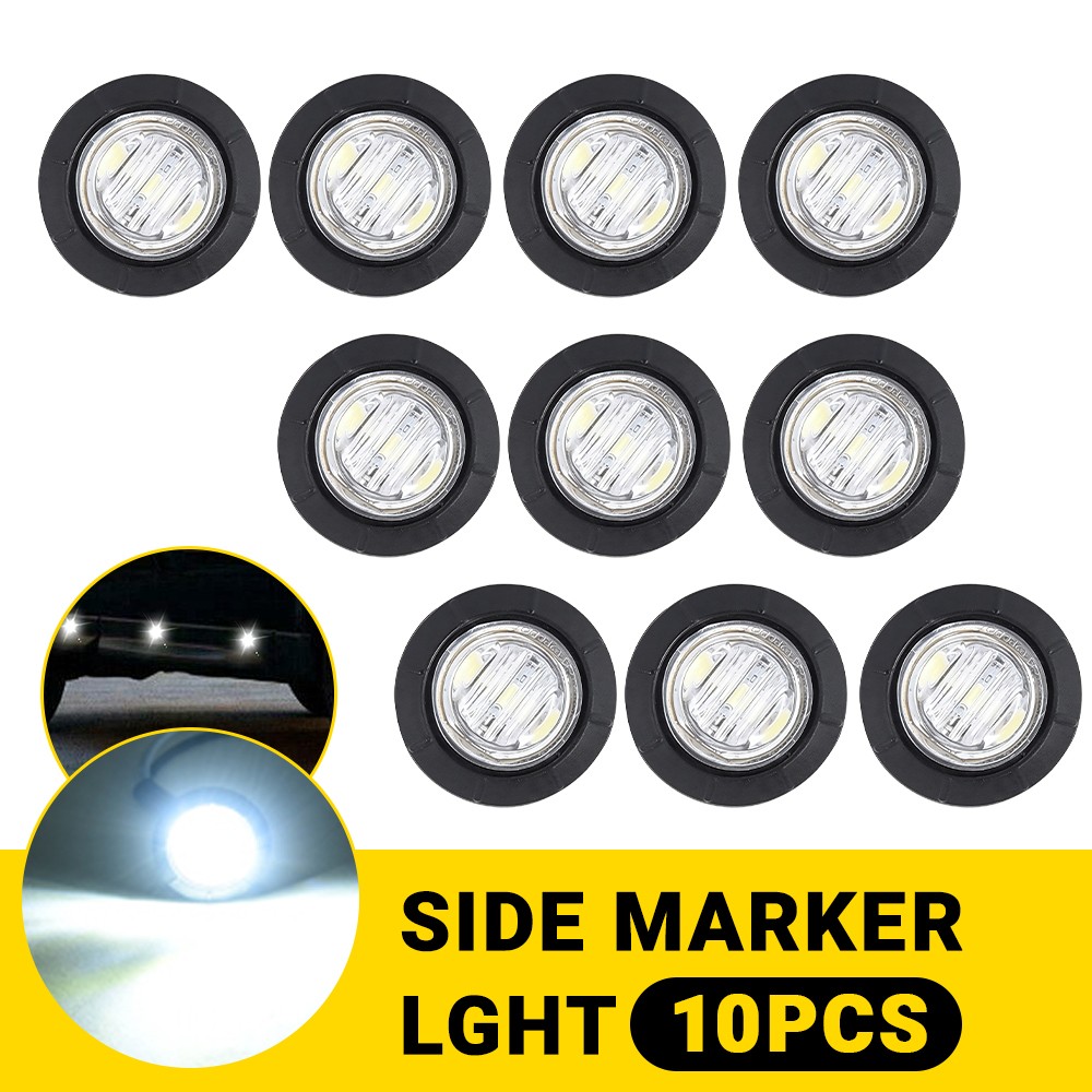 10X 3/4″ Round LED Side Marker Lights White Truck Trailer Bullet Indicator Light