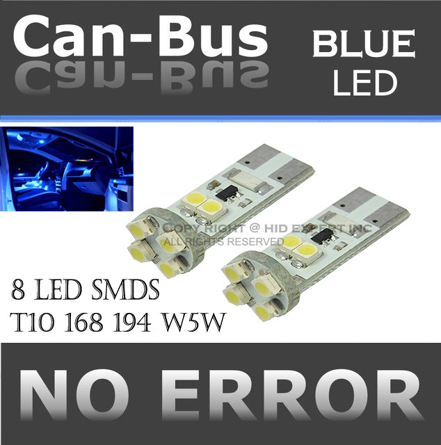 4pc T10 Canbus No Error 8 LED Chip Blue Plugin Front Side Marker Light Bulb P260