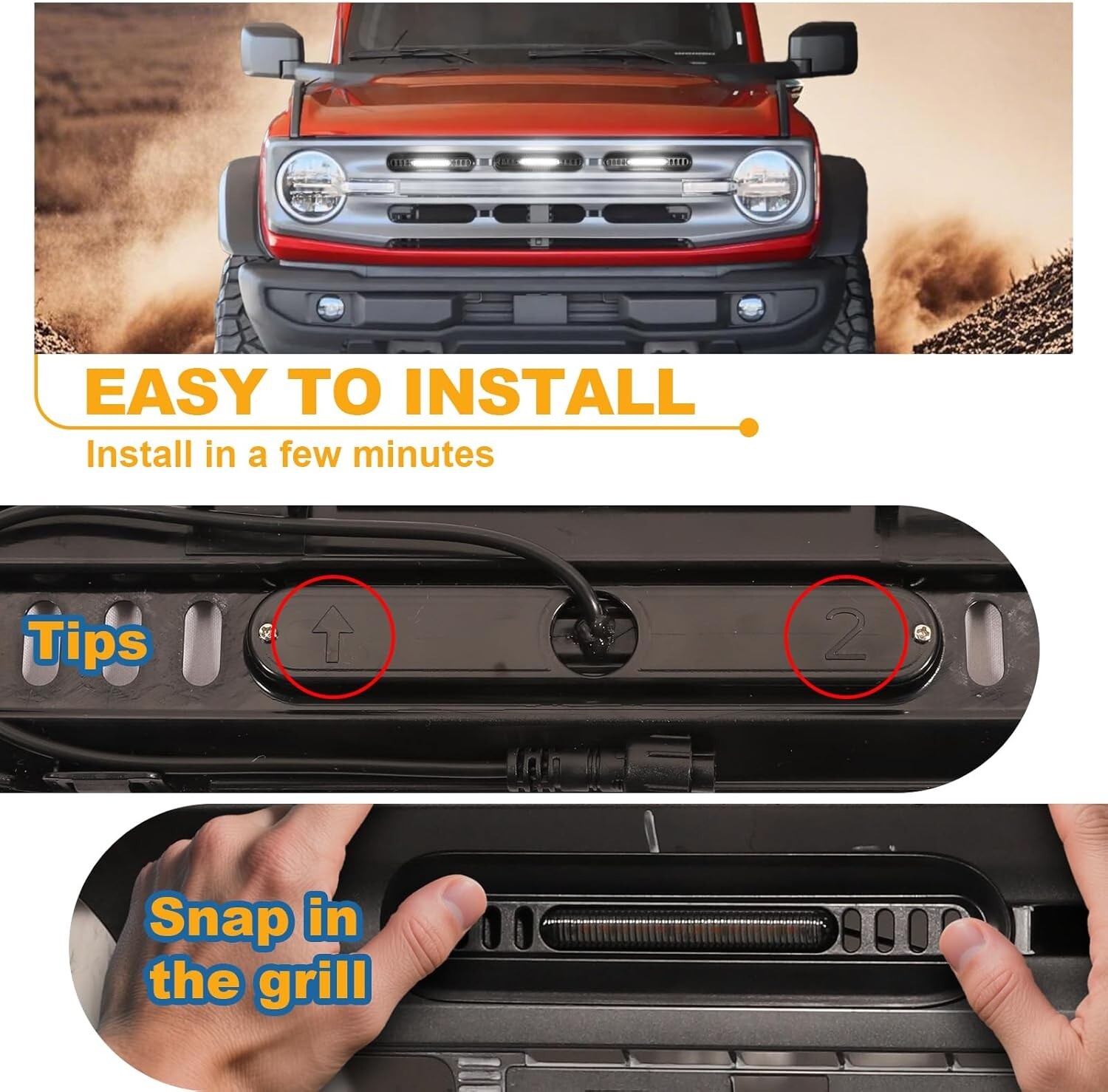 LED Grille Lights for 2021-2024 Ford Bronco Big Bend Outer Bank Accessories