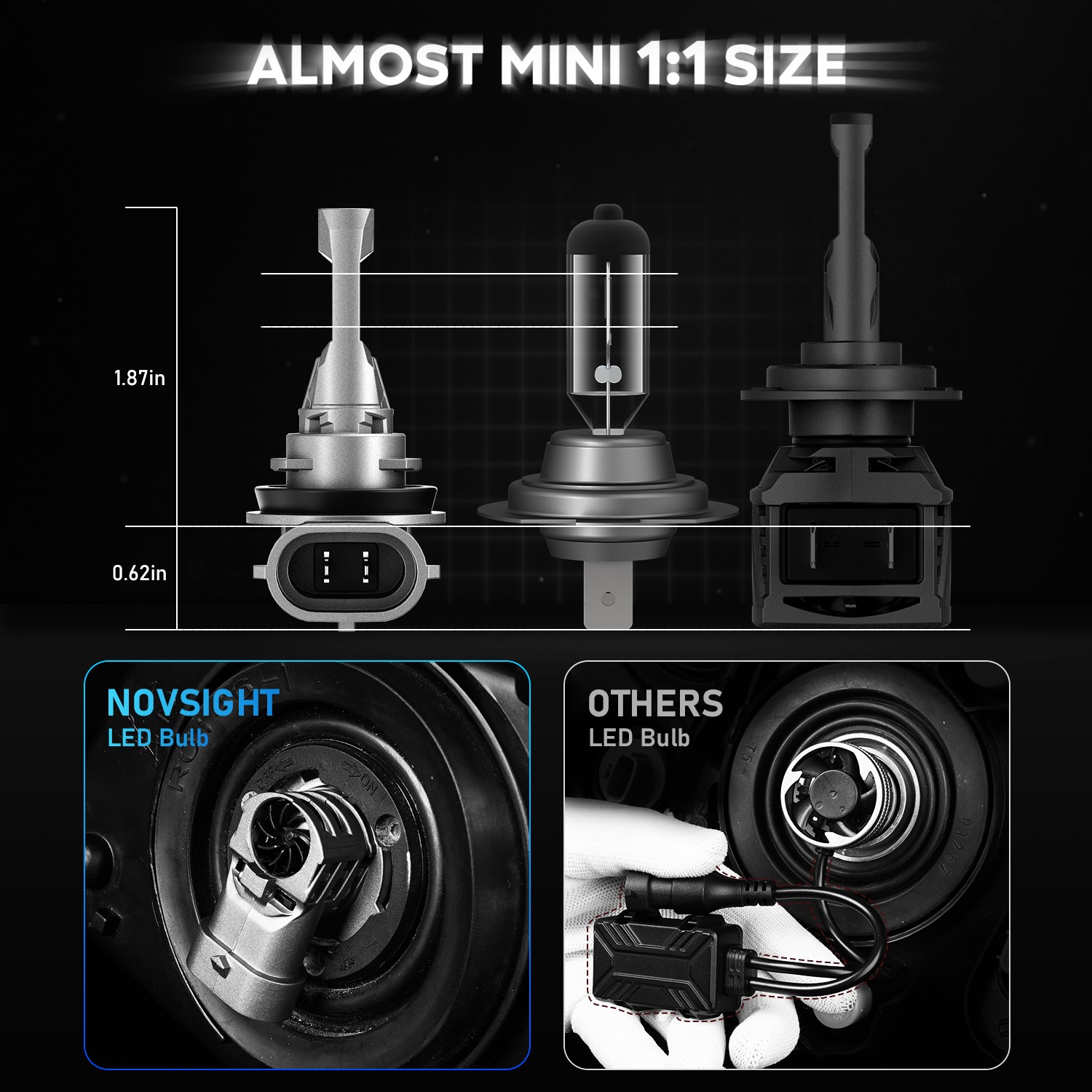NOVSIGHT H11 H8 H9 LED Headlight Bulbs Conversion Kit 6500K 30000LM Super Bright