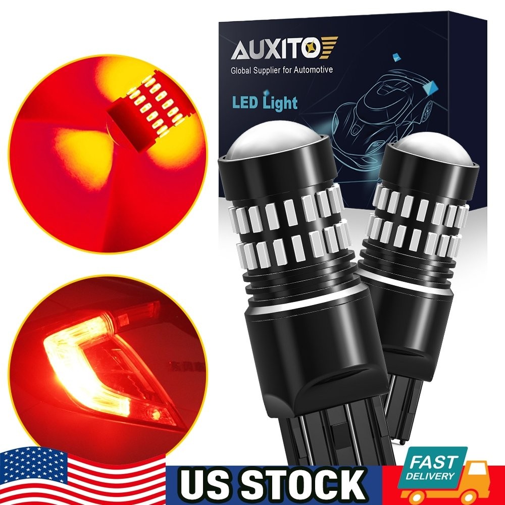 2X AUXITO 7443 7440 Flash Strobe Blinking Red Brake Tail Stop Light LED Bulbs