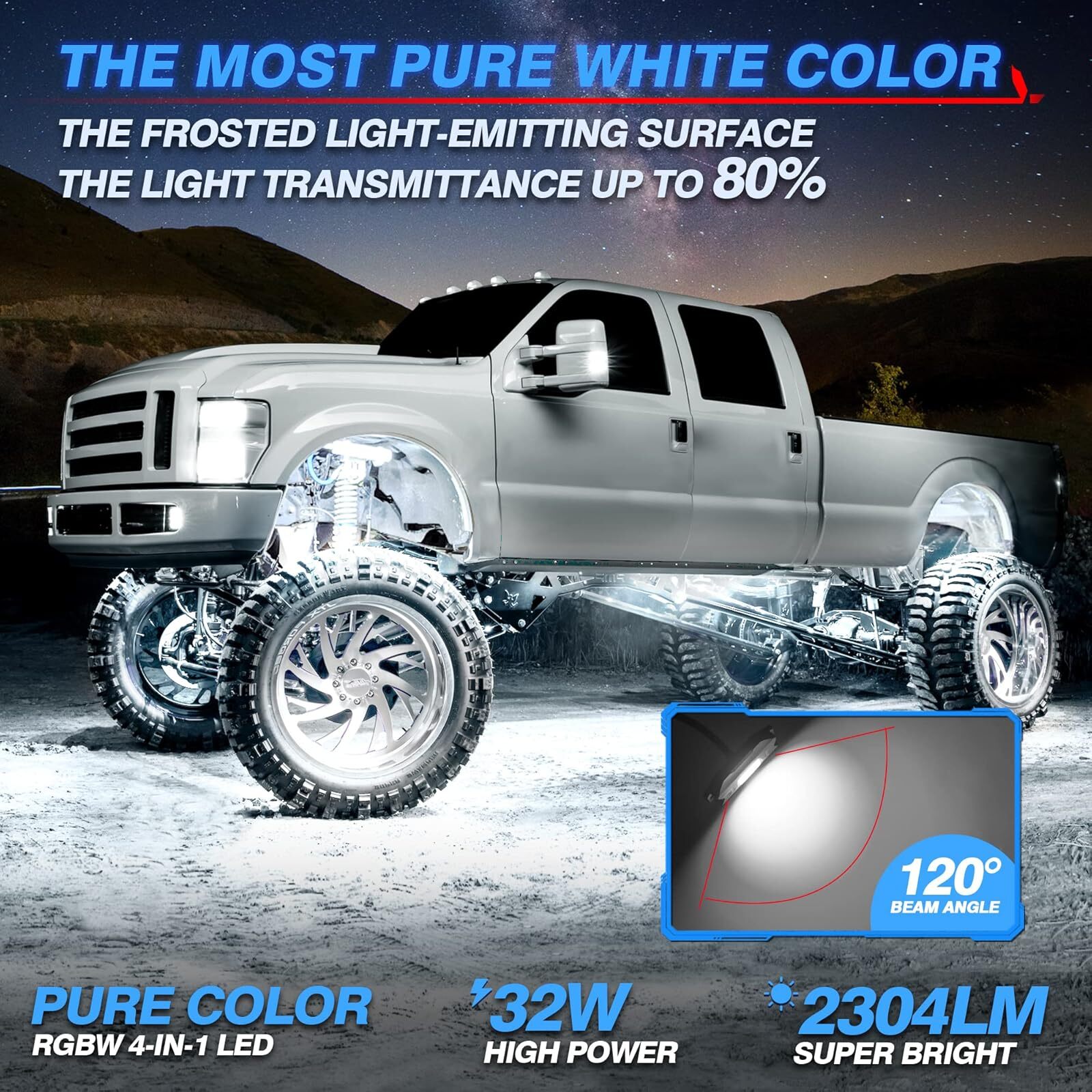 MICTUNING RGB LED Rock Lights 8 pods Under Car Truck Neon Lights Music Bluetooth