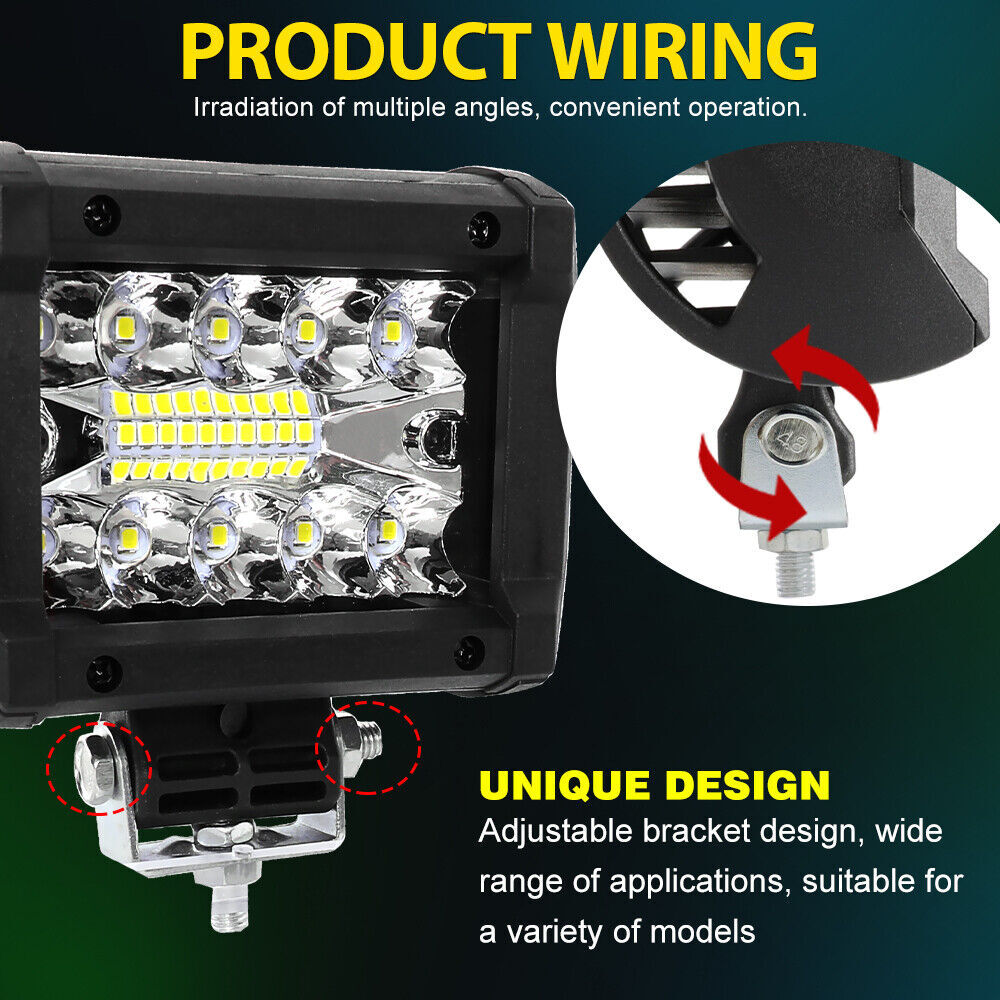 10X 4 Inch LED Work Cube Light Bar Pods fog Lamps for Pickup SUV UTV 4WD offroad