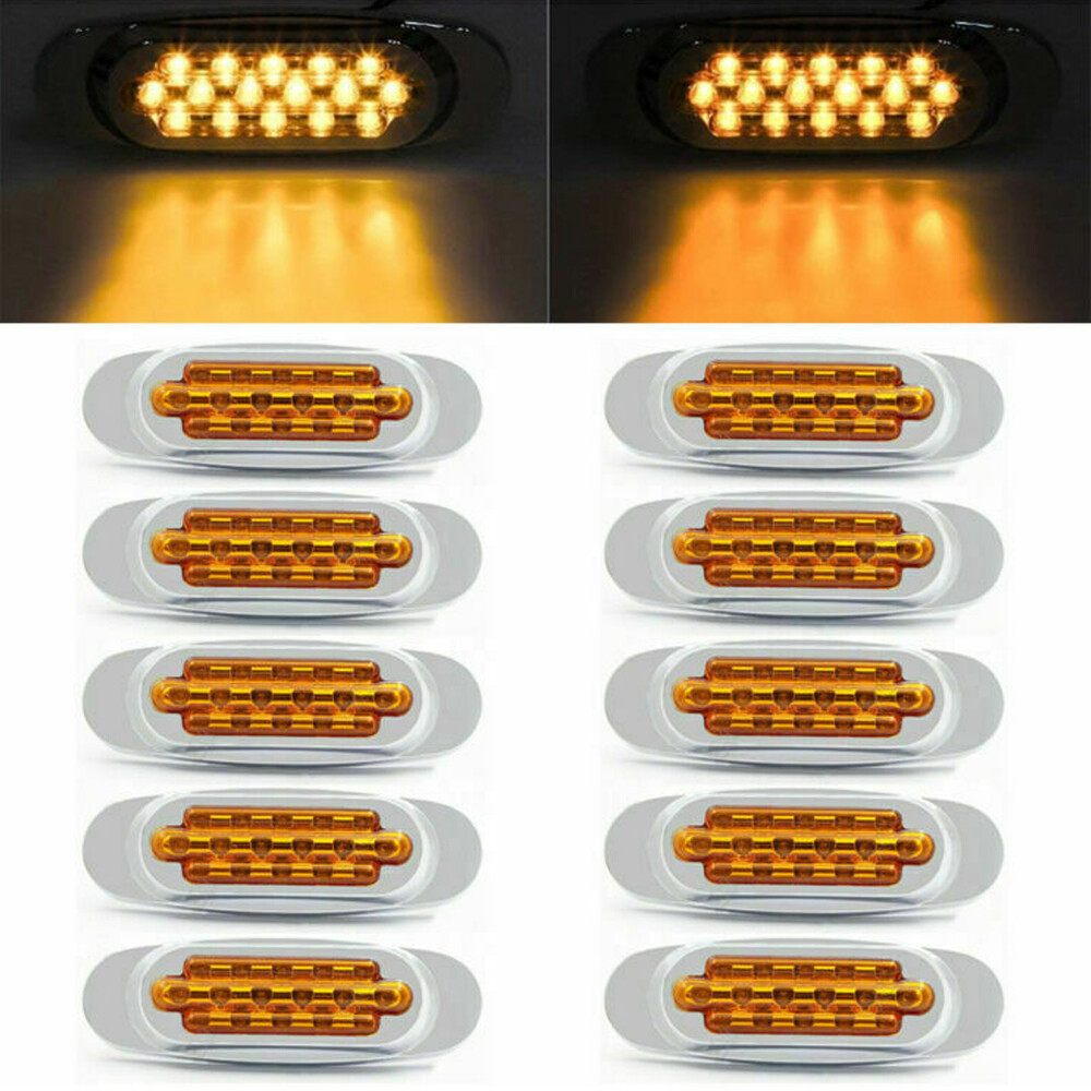10x 16 LED Amber Side Marker Clearance Light For Freightliner Chrome Bezel 6.5“
