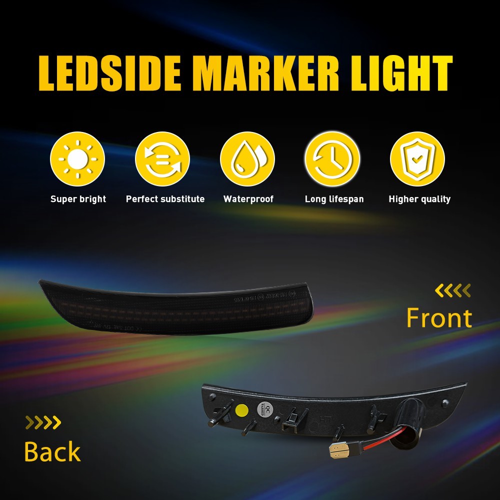 Smoked Front/Rear Wheel Arch Side Marker Lights For 2012-2019 Fiat 500 Amber Red