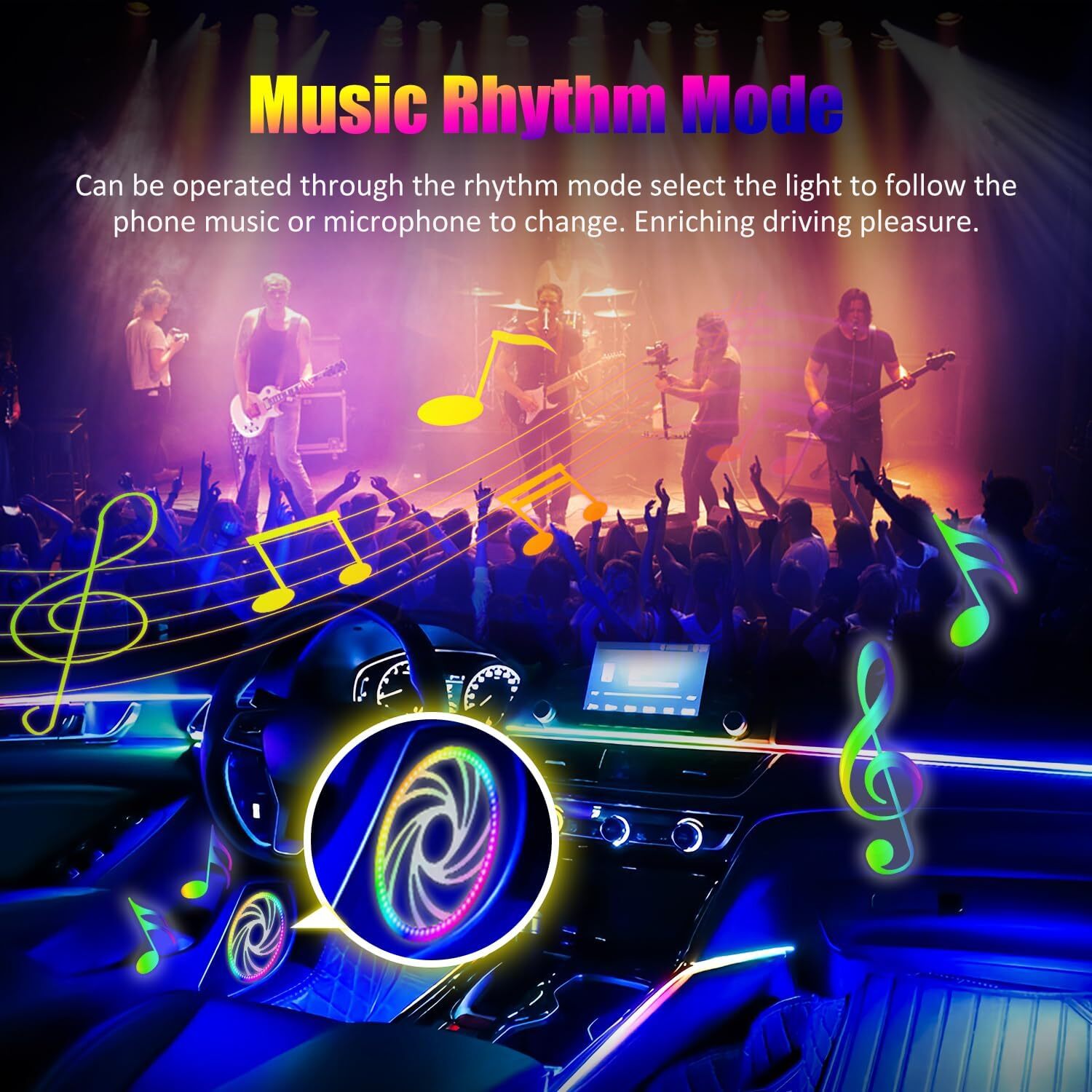 18-in-1 64 Colorful Symphony Car Ambient Interior LED Strip Lights APP Control