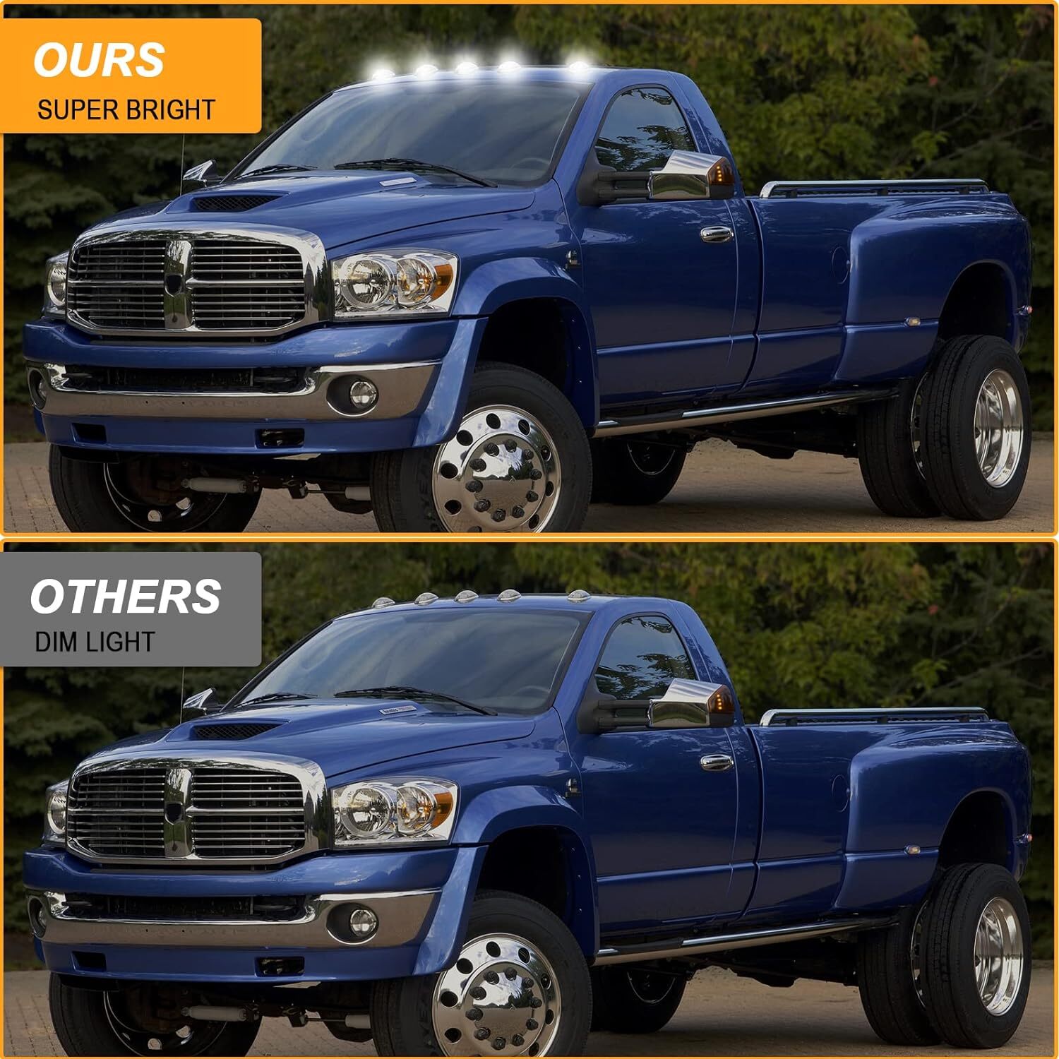 5X White LED Cab Roof Marker Lights For 2003-2018 Dodge Ram 1500 2500 3500 Truck