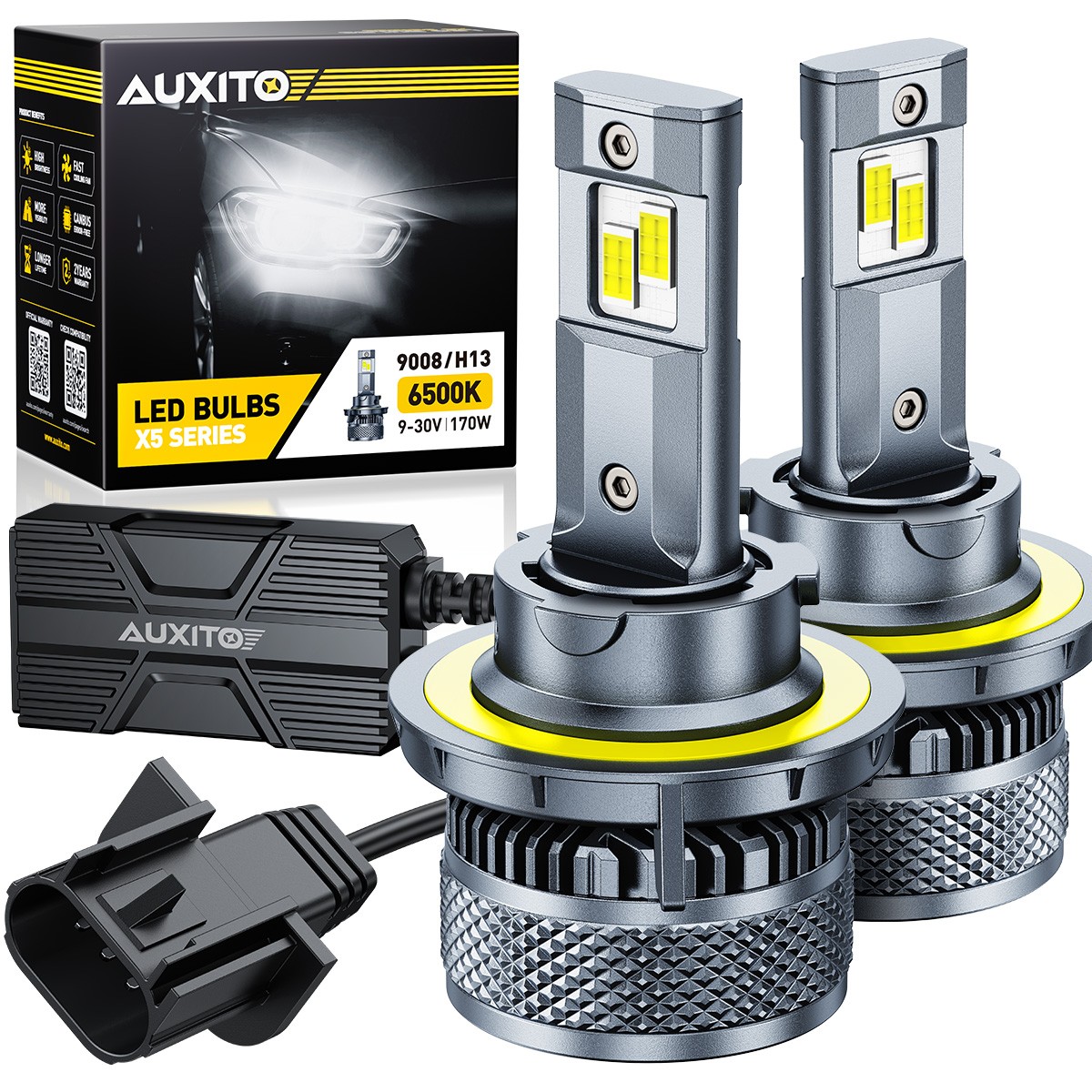 4X 9008 H13 LED Headlight Bulbs High Low Beam Super Bright 6500K White Canbus X5