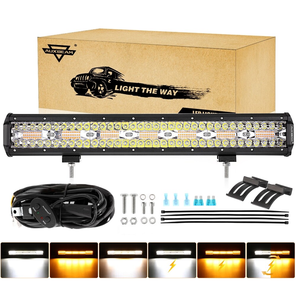AUXBEAM 20″ LED Work Light Bar Strobe Flash Amber for Jeep Wrangler JK TJ CJ YJ