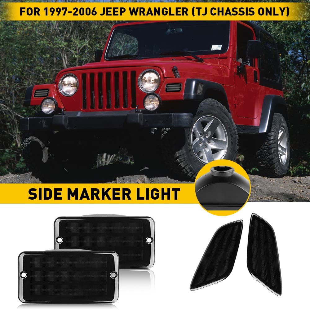 4X LED Smoked Side Marker Light Cover for 1997-2006 Jeep Wrangler TJ Accessories