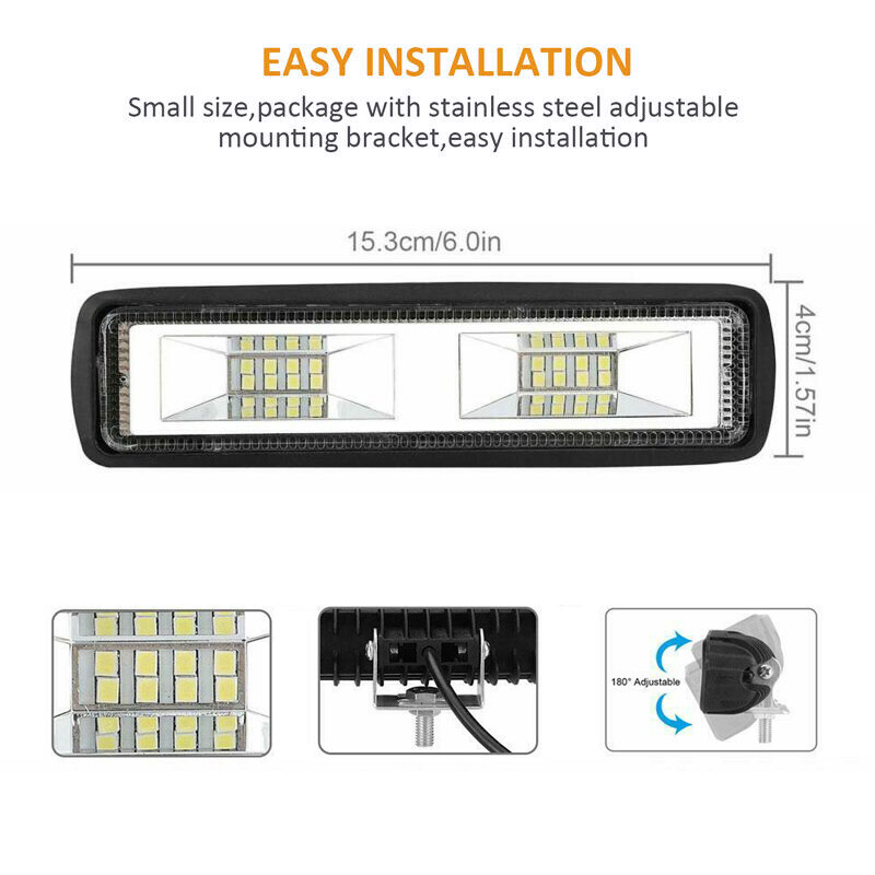 2X LED Work Lights 6 Inch 48W 12V Driving Strip Flood Beam light Bar SUV Offroad