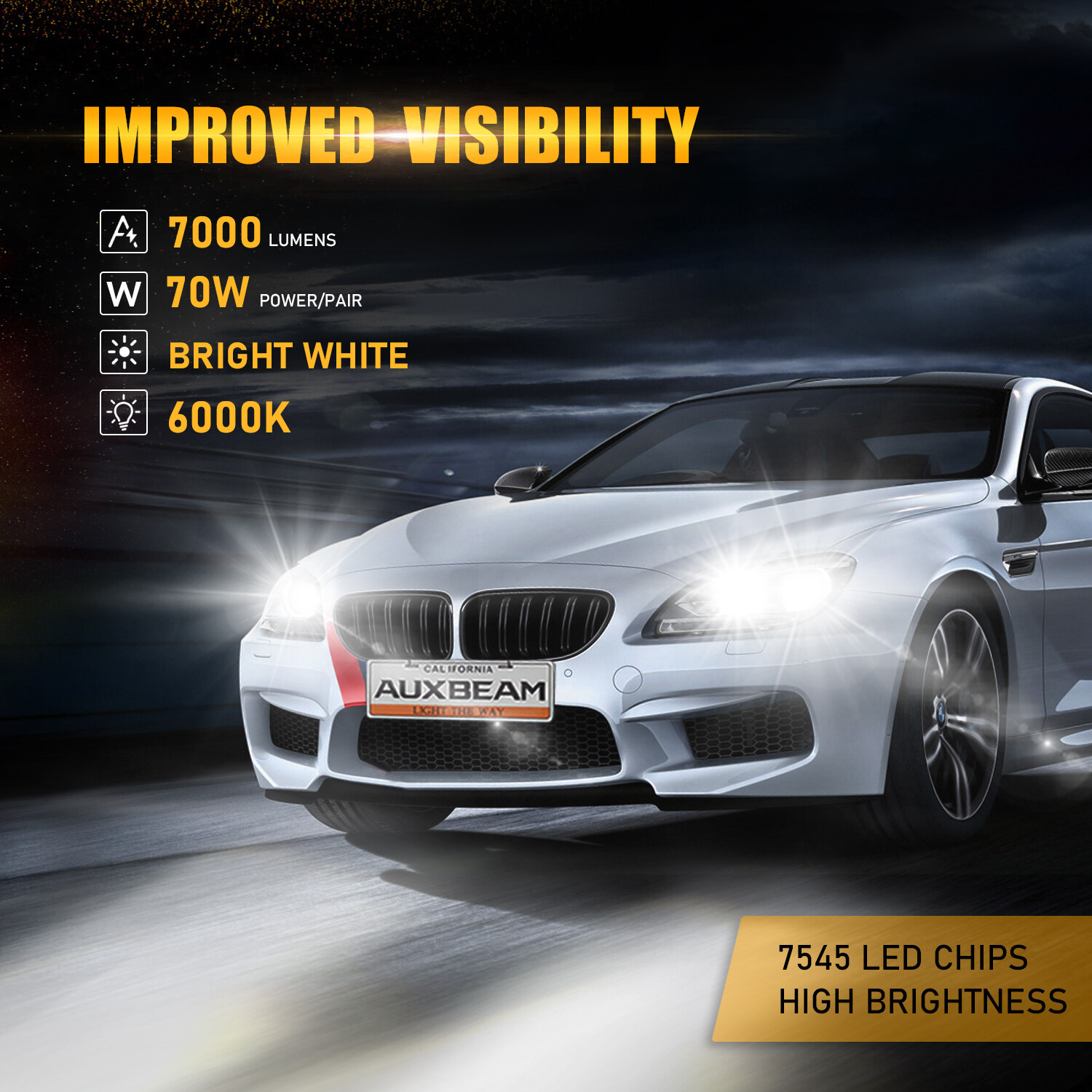 AUXBEAM H4 LED Headlight Hi/Lo Bulb 70W 7000lm Canbus Super Bright Lights F-16 P