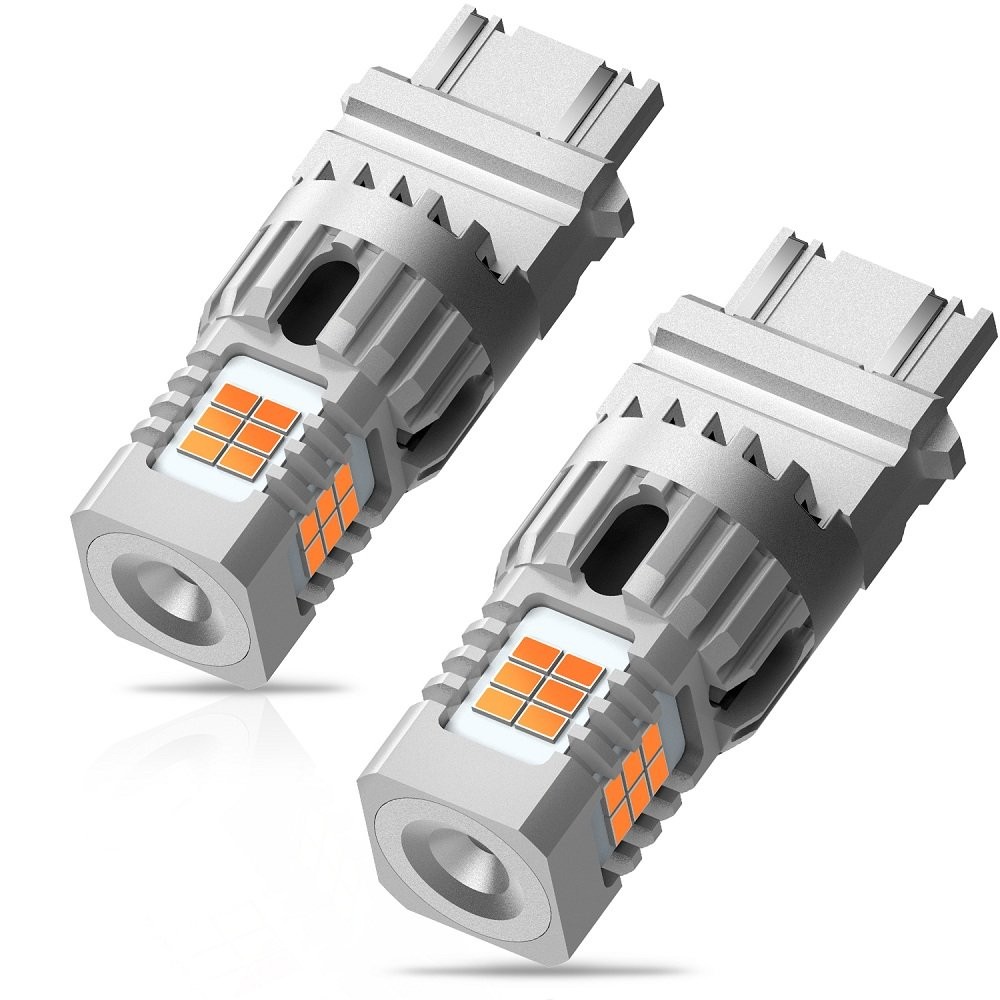 2PCS 3157 Amber LED Turn Signal Blinker Light Bulb 3020SMD Chip IP67 Silver Body