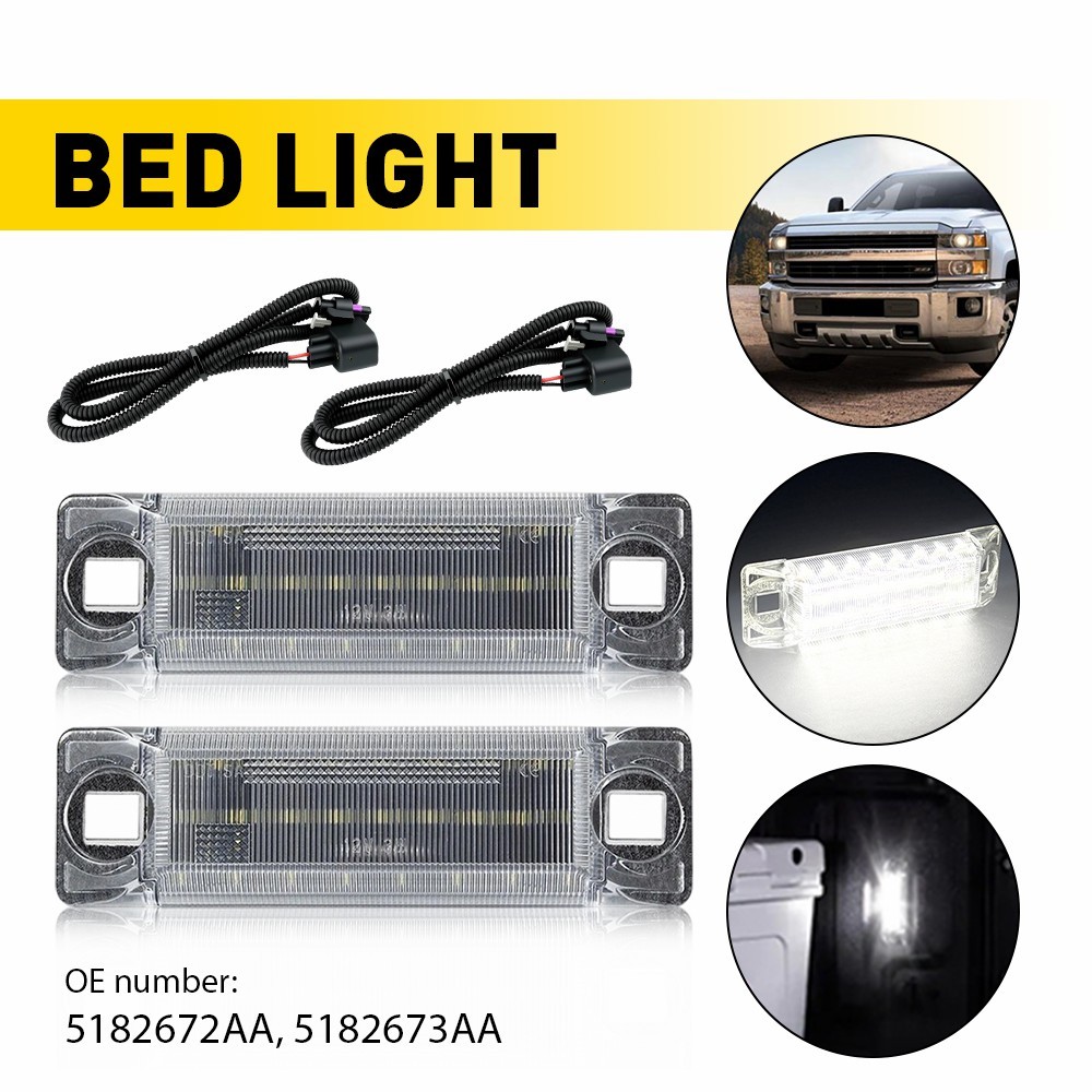 2PCS White LED Cargo Lights w/ Wiring 5182673AA Fit For 2016-2018 Dodge RAM 2500