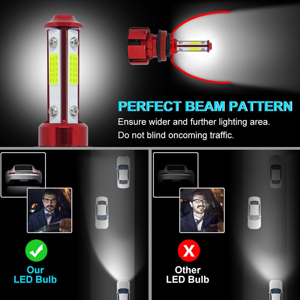 H11 LED Headlight Kit Low Beam Bulbs Super Bright 6500K 4-Sides White 380000LM