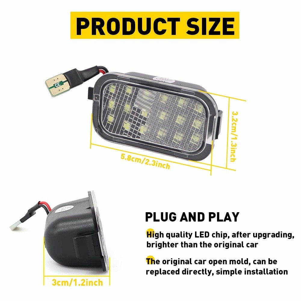 2pcs White Side Mirror 18-Led Puddle Light 6000K For Cadillac Escalade Chevy GMC