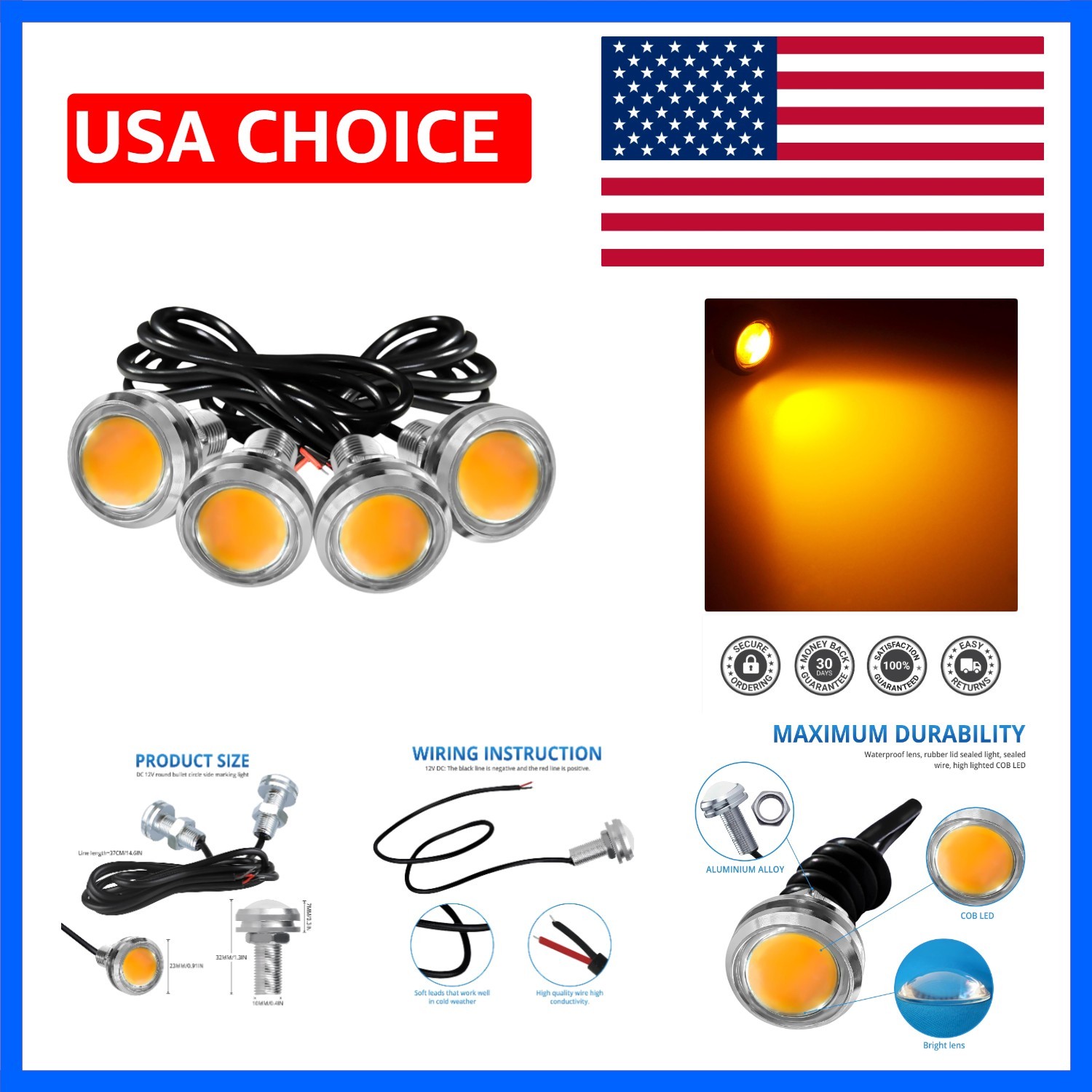 4Pcs 23mm COB DC 12V Eagle Eye LED Car Fog DRL Daytime Running Light Car ATV …