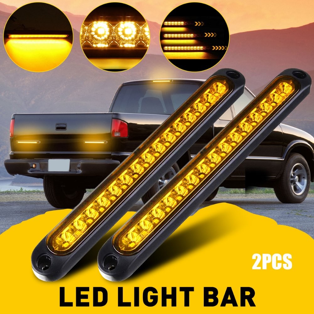 2X Amber 15 LED Flowing Turn Signal Brake Rear Stop Tail Light Bar Trailer Truck