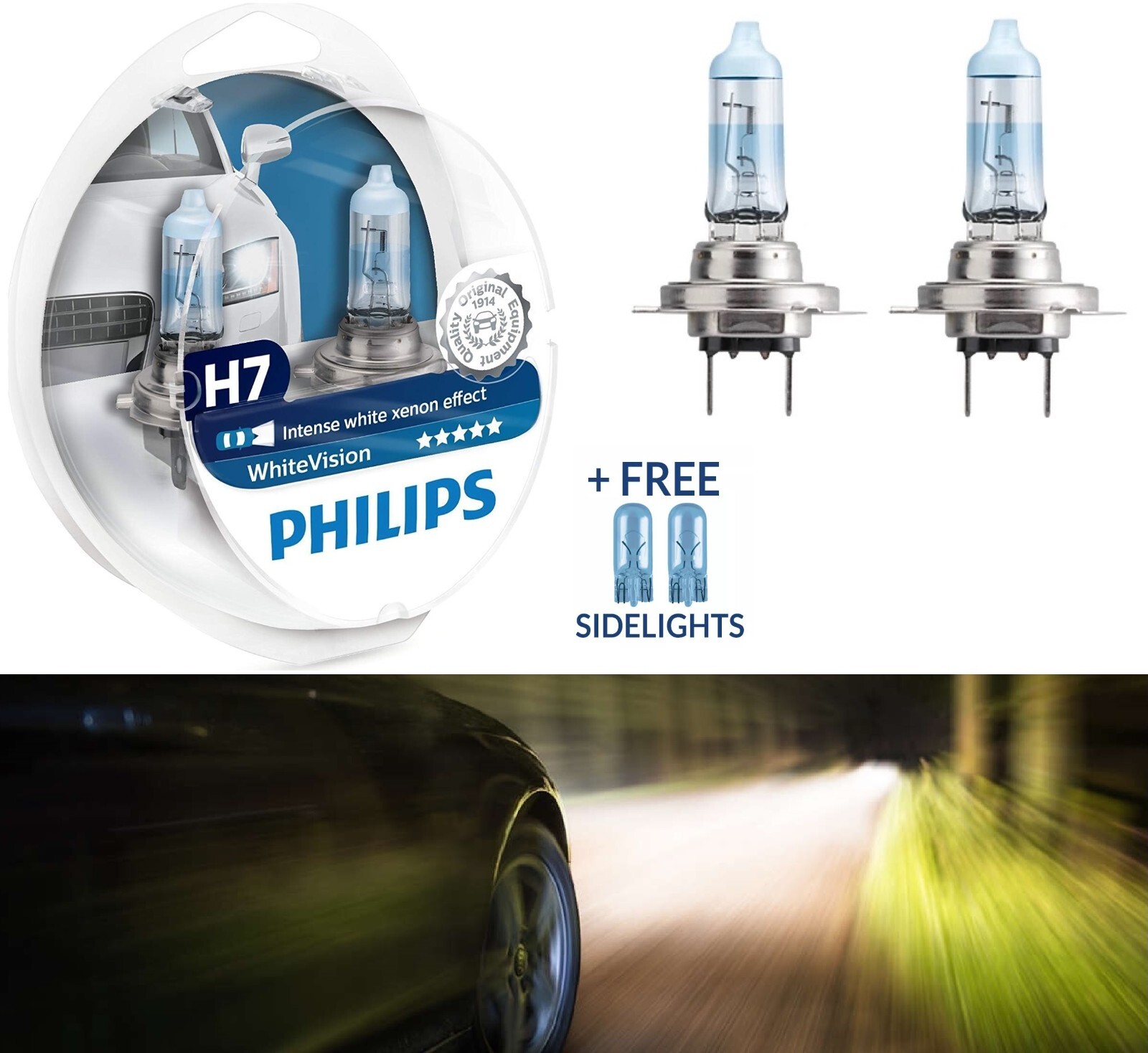 Philips WhiteVision 3700K H7 55W Two Bulbs Head Light Low Beam Replace Stock