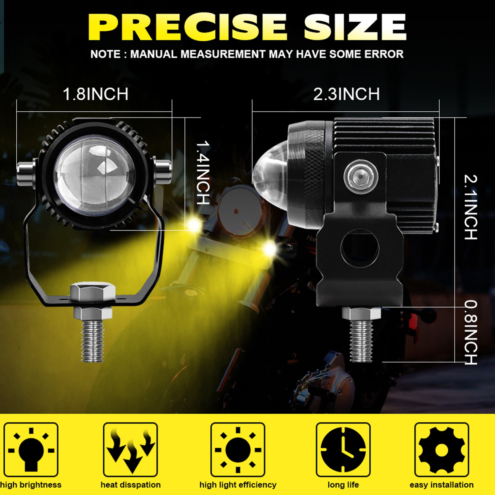 2Pcs Motorcycle LED Driving Light Aluminum Housing Efficient Heat Dissipation