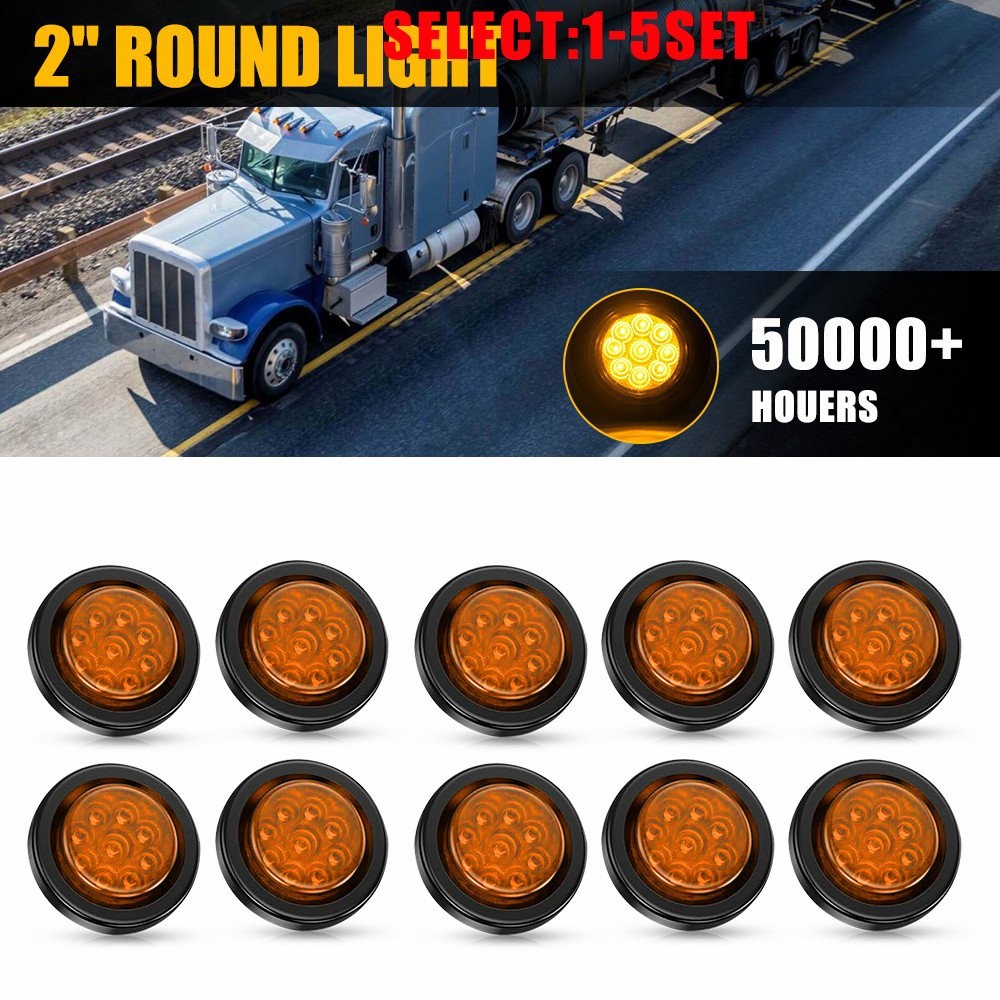 2″ Inch DOT Amber Round Trailer 9 LED Marker Lights Grommet Fit Truck RV 10-50X