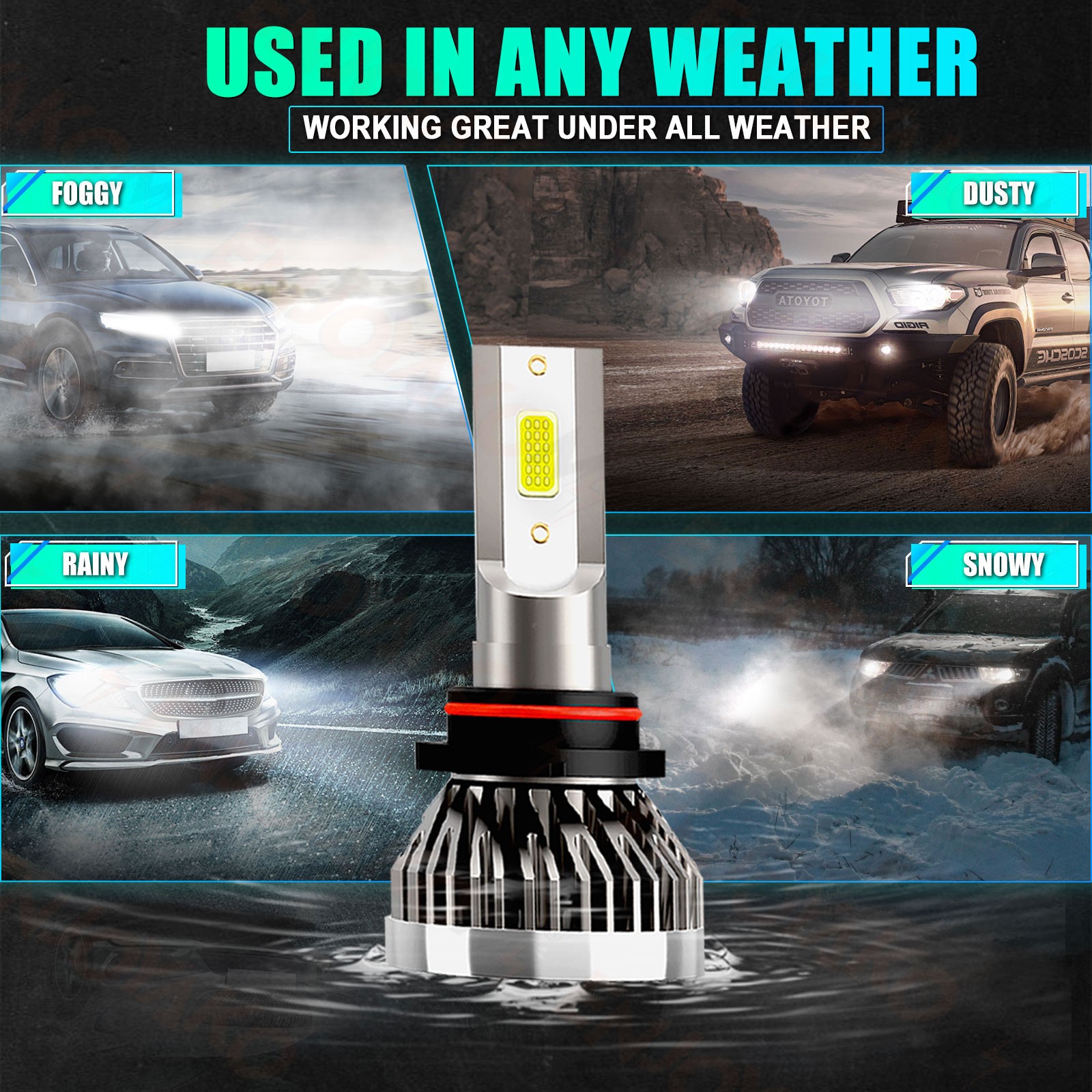 9005 H11 LED Headlight KIT Combo Bulbs 10000K High&Low Beam Super Bright White