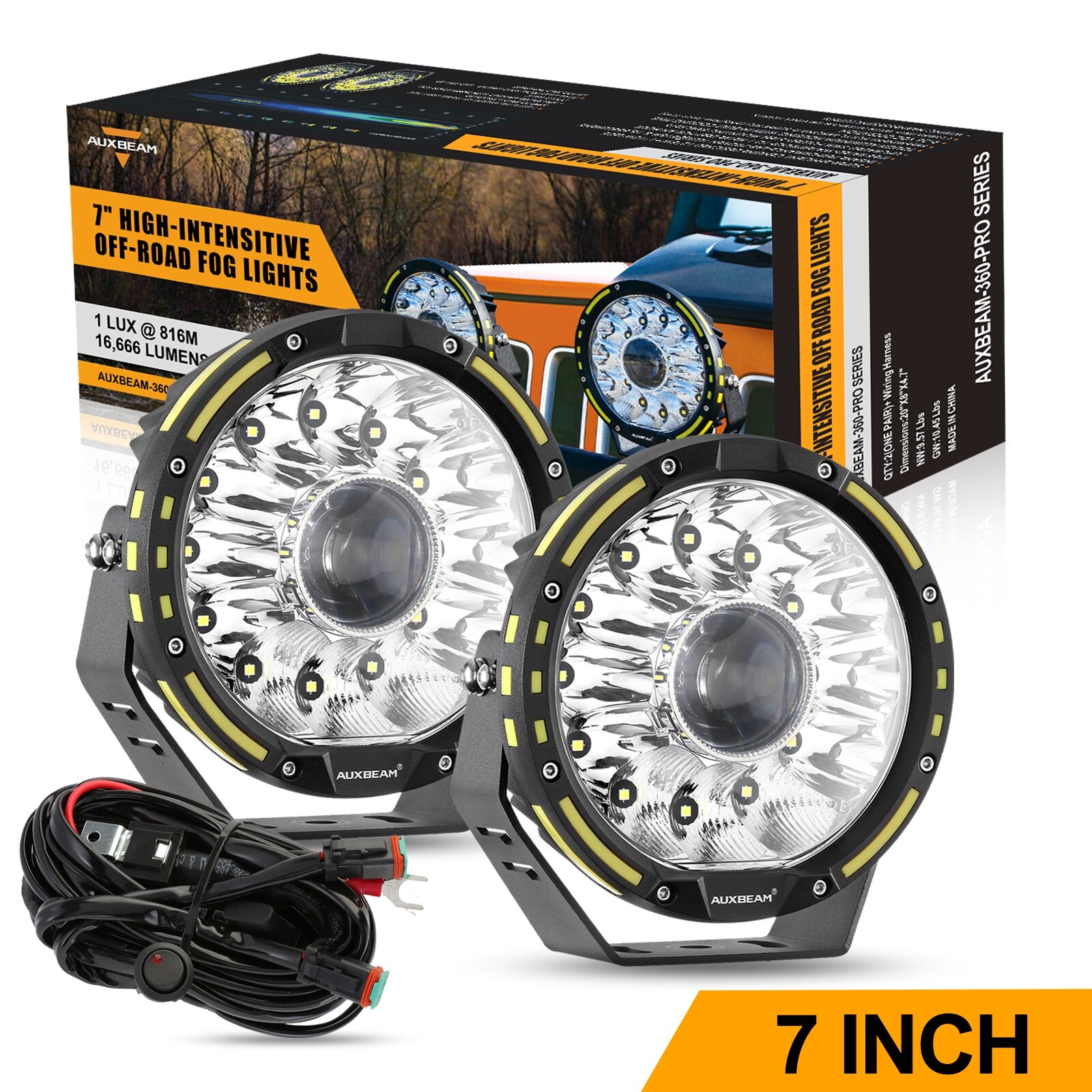 AUXBEAM 360-PRO 7″ inch 230W LED Work Light Pods Offroad Driving Lamps Spot Beam