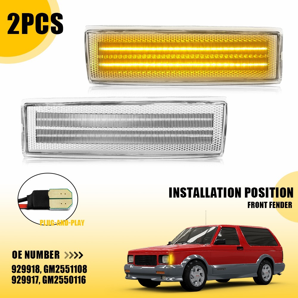 2x CLEAR Side Marker Lights LED For Chevy Olds S10 Pickup S15 Jimmy Amber EOT