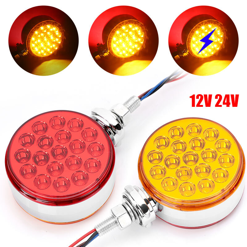 2X Amber/Red 3″ Double Face LED Pedestal Fender Brake Turn Signal Lights Truck