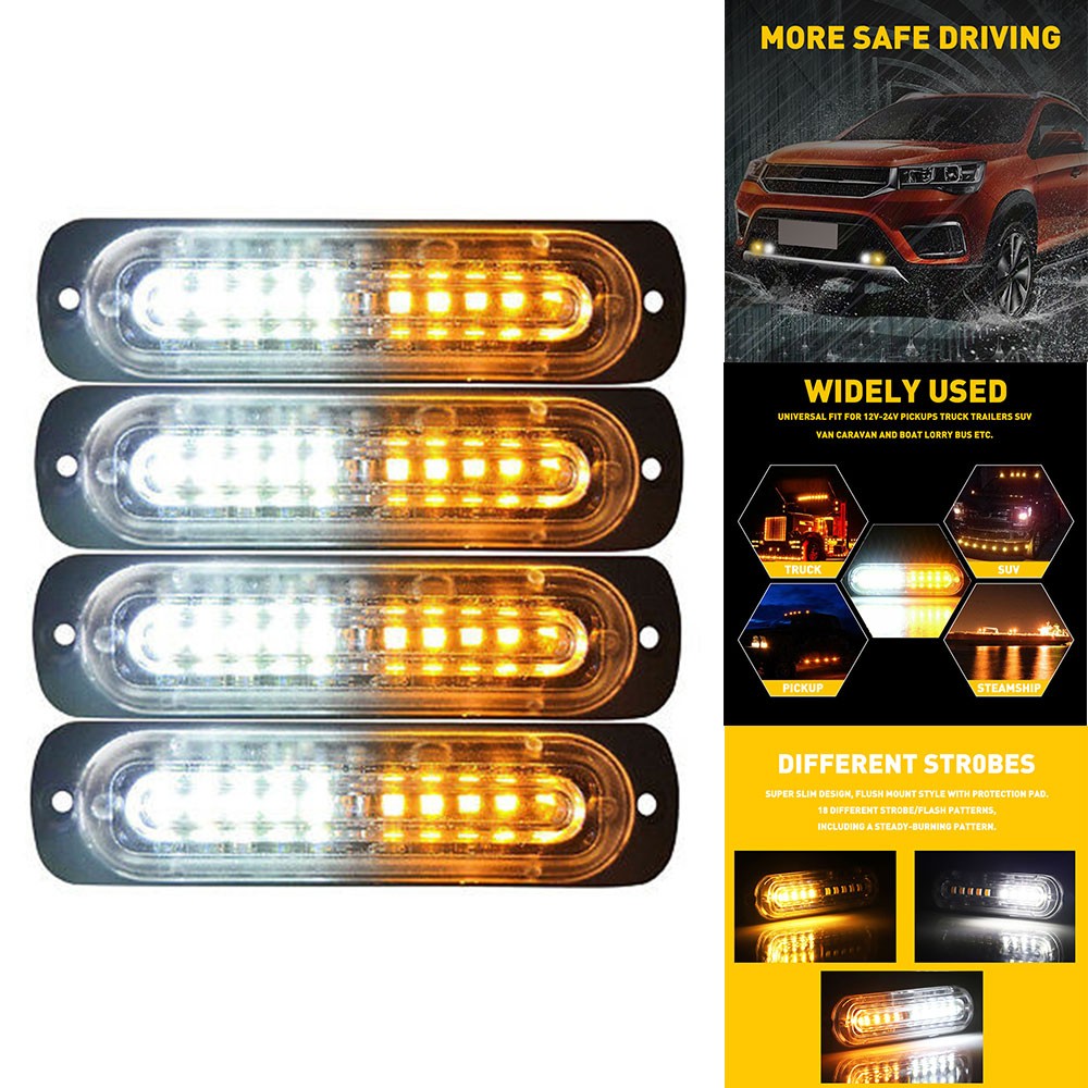 4X Warn Emergency Car Hazard Flash Light Strobe Bar Amber/White Aluminum Housing