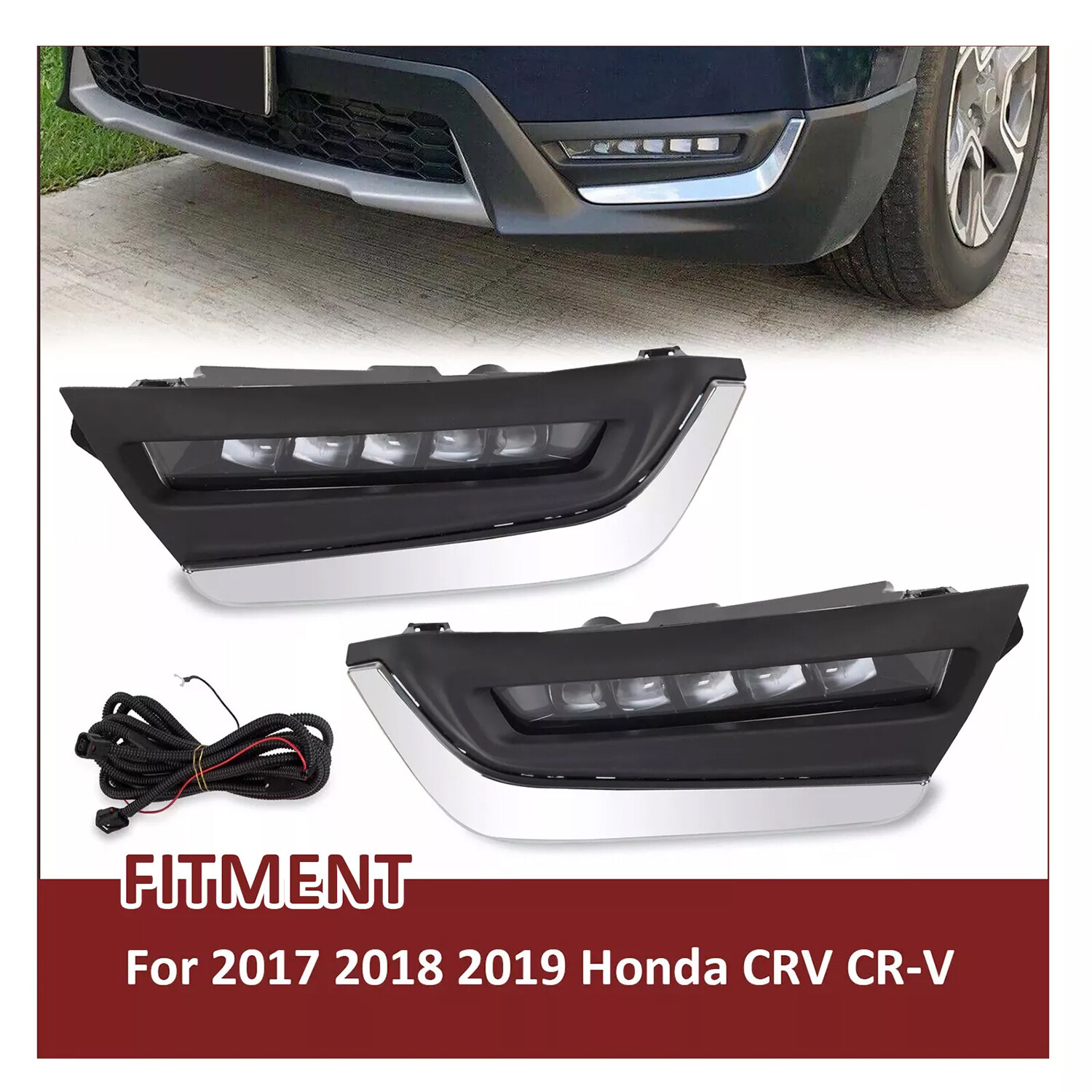 For Honda CRV CR-V 2017-2019 LED DRL Daytime Running Fog Lamp Lights w/Brackets