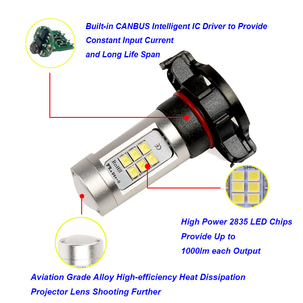 Total 2400LM 6000K High Power PSX24W 2504 LED Fog Light Bulbs