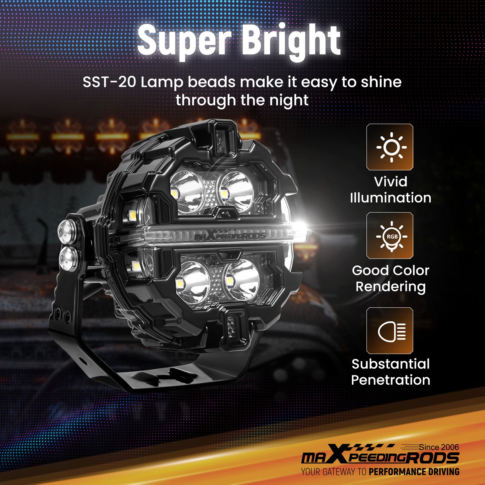 LED Driving Lights 3.5inch 160W Spot Beam RGB Pods DRL White Amber IP68 19200LM
