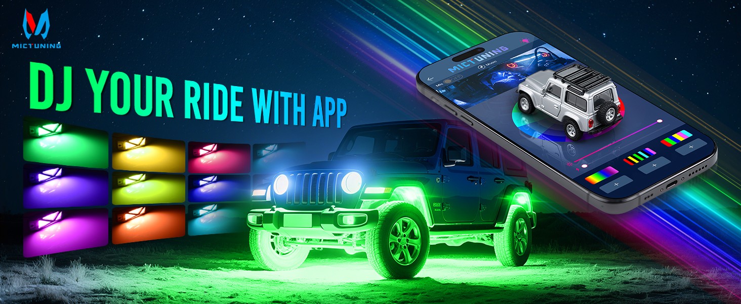 MICTUNING RGB Rock Lights 4 Pods Underglow Underbody Neon Lights for Truck ATV