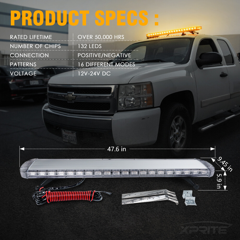Xprite 48″ Inch 132W Amber LED Strobe Light Bar Traffic Advisor Driving Fog Lamp