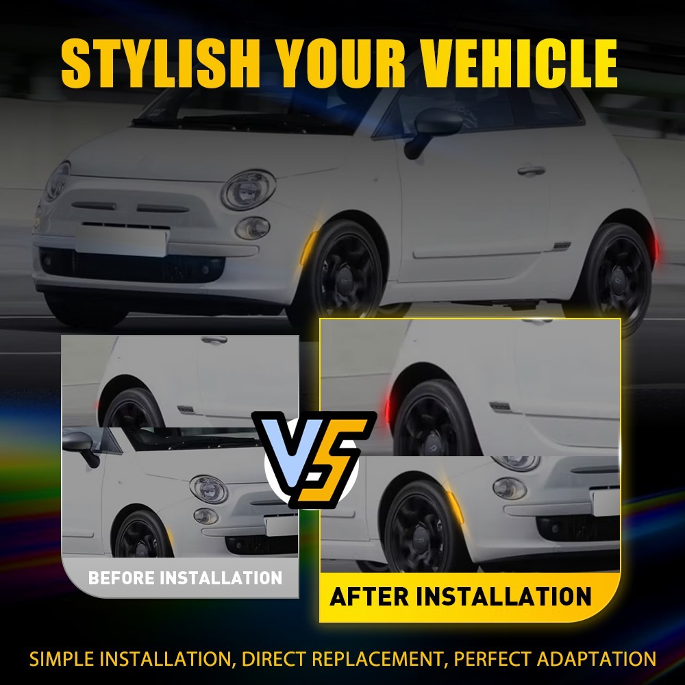 Smoked Front/Rear Wheel Arch Side Marker Lights For 2012-2019 Fiat 500 Amber Red
