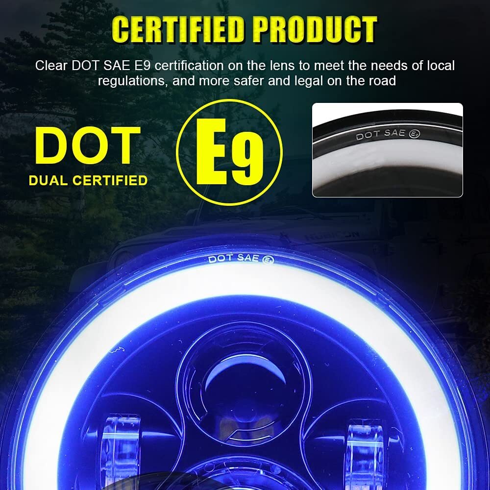 2x Fit Chevrolet Camaro 1967-81 7″ Round LED Headlights Hi-Lo Beam Blue Halo DRL