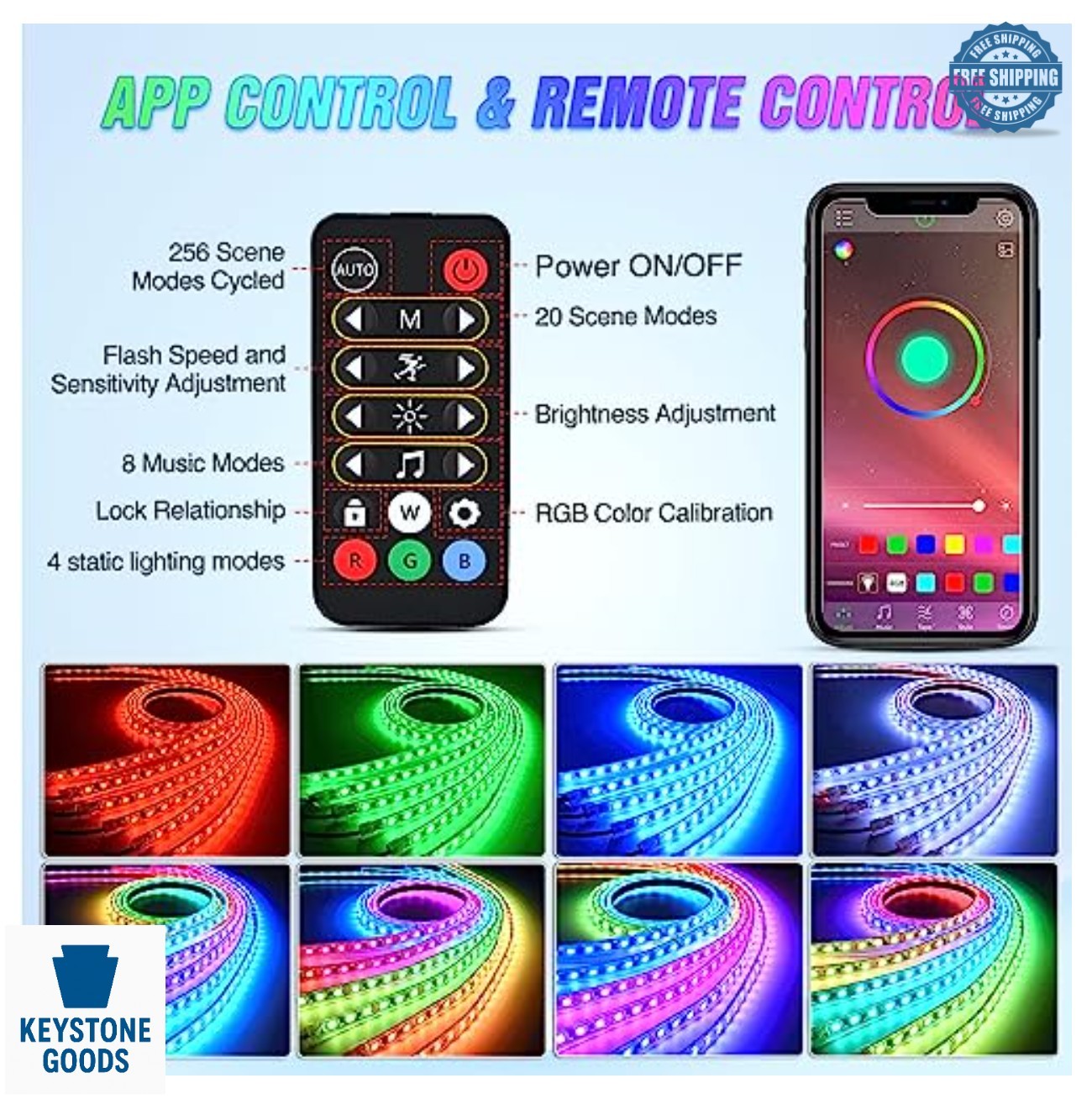 6 Piece Car LED Underglow Strip Kit 12V RGB-IC APP Remote Music Mode Waterproof