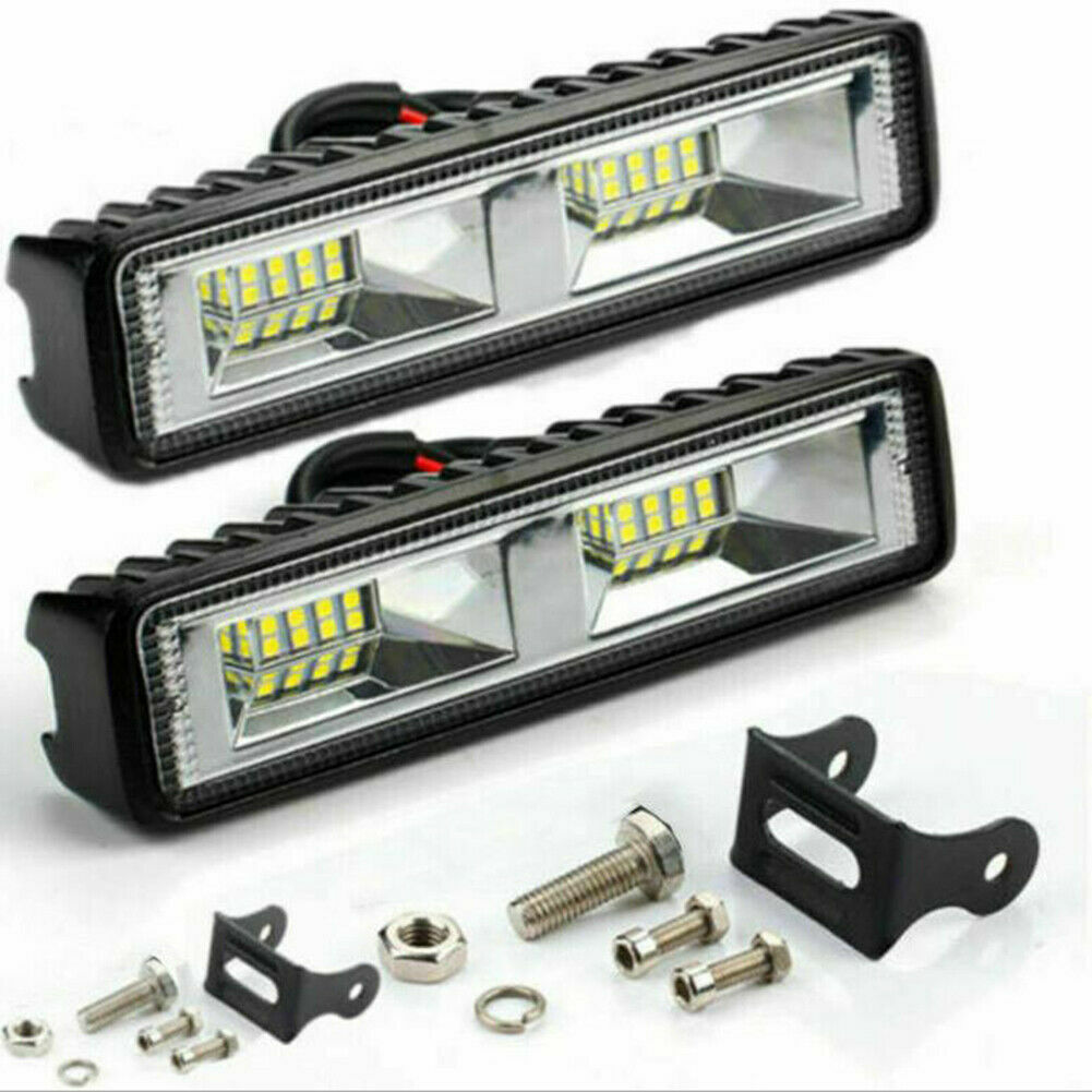 2X LED Work Lights 6 Inch 48W 12V Driving Strip Flood Beam light Bar SUV Offroad