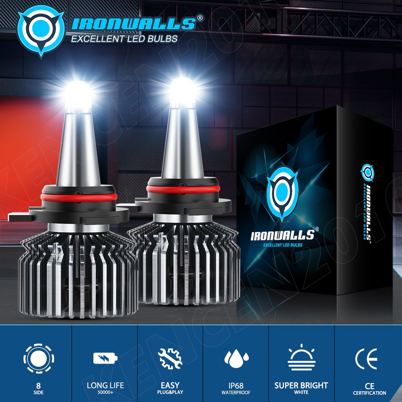 8-sides 9006 HB4 LED Headlight Bulbs 6500K Low Beam Super Bright White 3000000LM