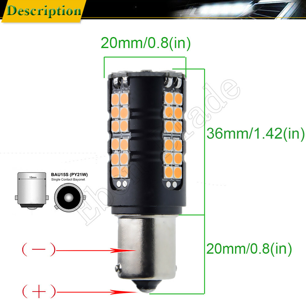 2 X CANBUS ERROR FREE BAU15S PY21W 7507 3030 60 LED AMBER TURN SIGNAL LAMP BULB