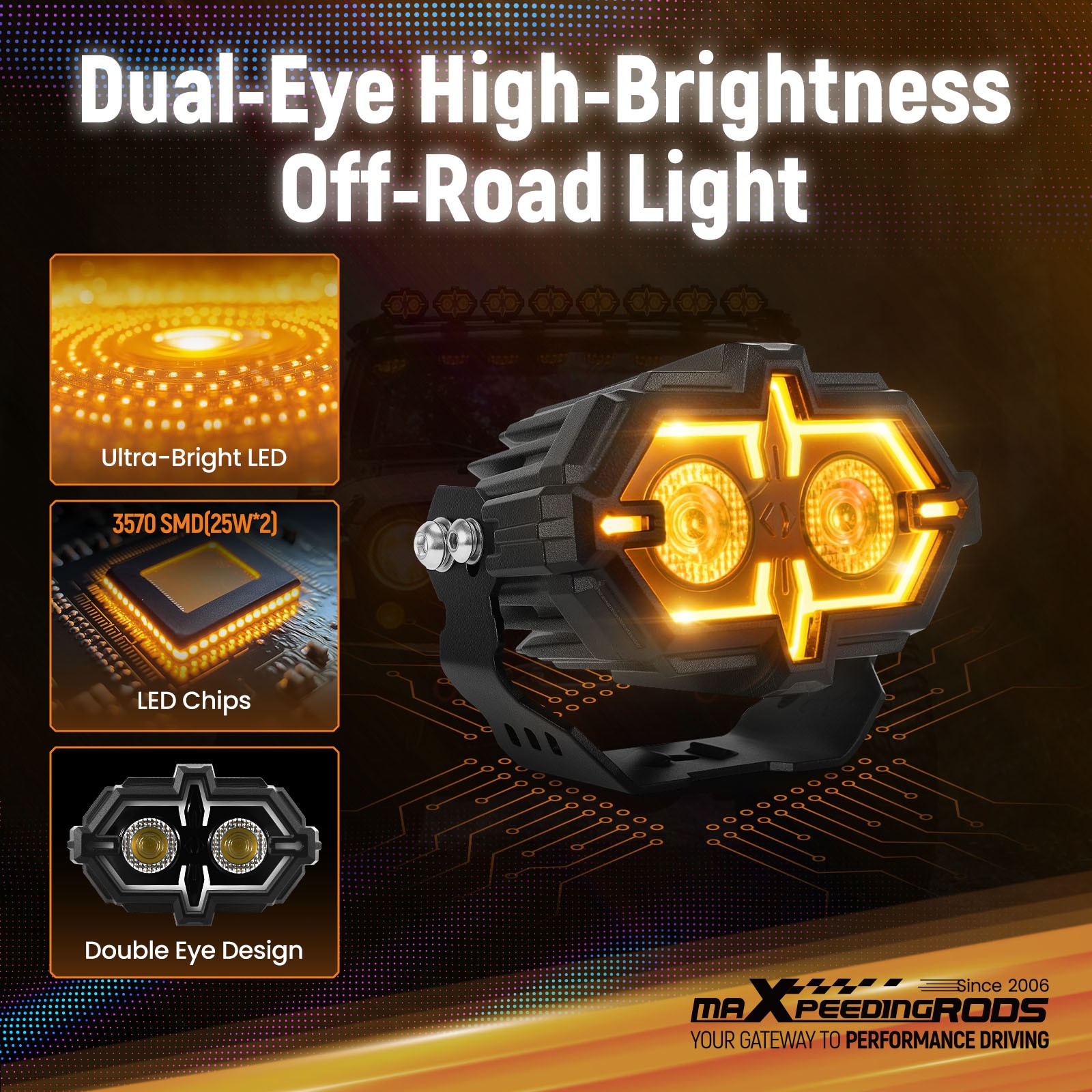 108W LED Driving Fog Light For Off-Road Trucks ATVs Rectangular IP68 Waterproof