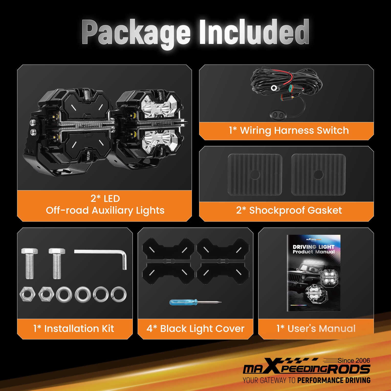 5″ Square LED Light Pods 178W Aluminum Housing Off Road Driving Lights DRL 178W