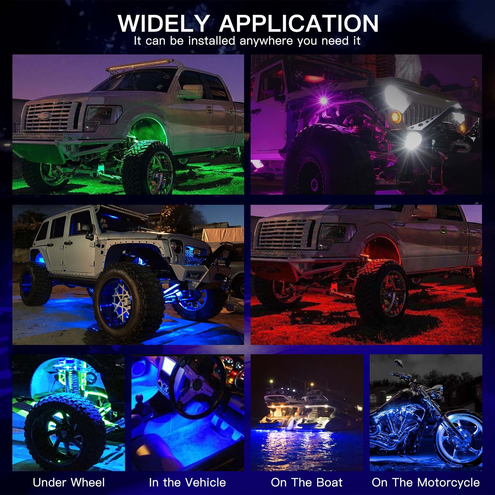 For Club Car EZGO Yamaha Golf Cart Kart 10X RGB LED Rock Lights Underglow Kit