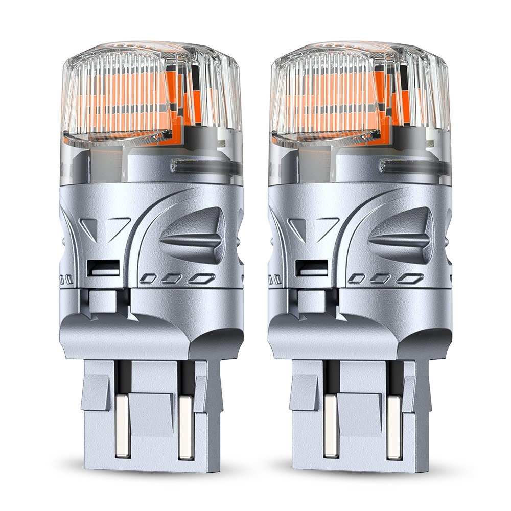 Pair 7440 7443 LED Turn Signal Light Bulbs Golden Yellow Lamp Silver Body BRS