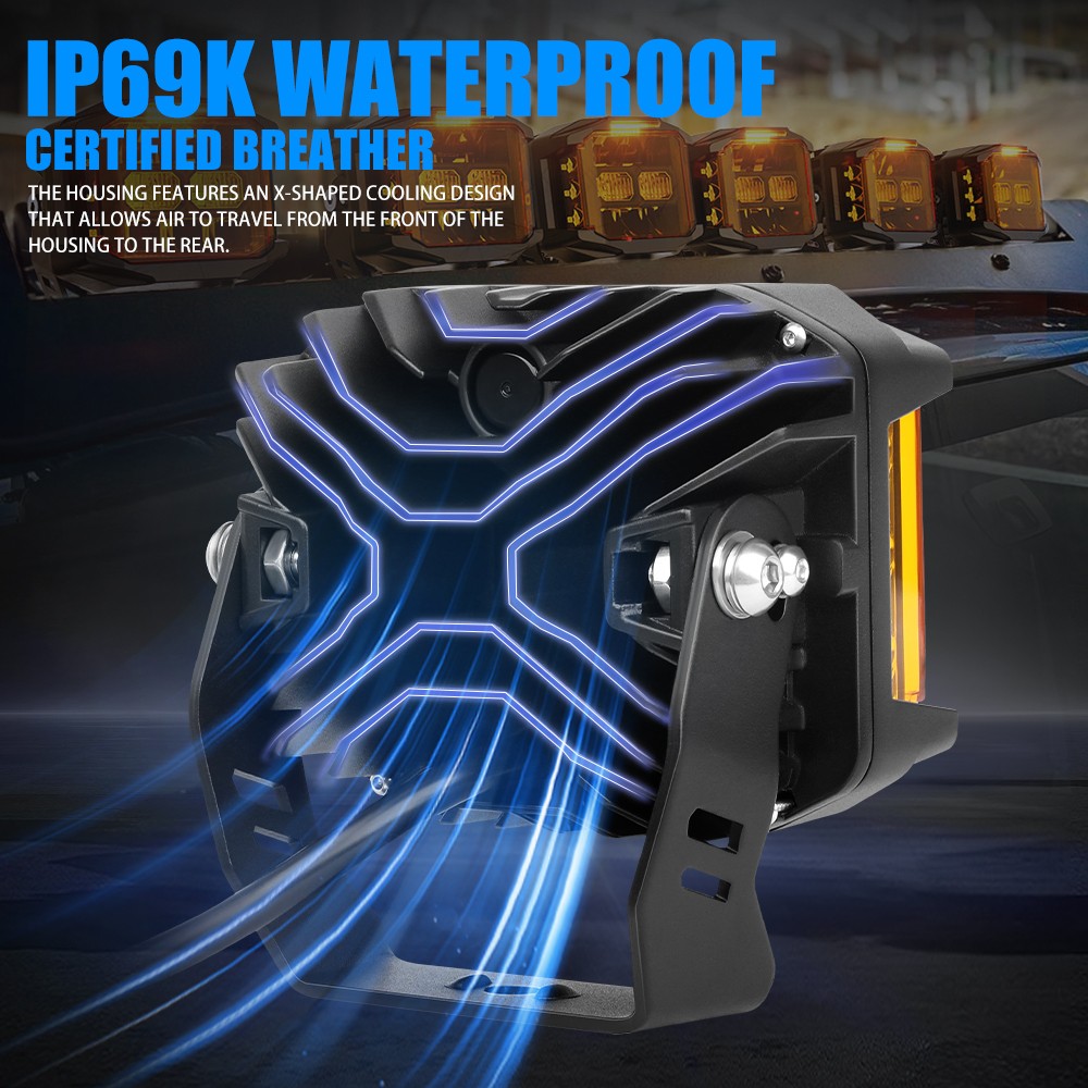 Pair 5″ 30000LM LED Pods Side Shooter White/Amber Beam Pod Lights DRL For Cam-Am