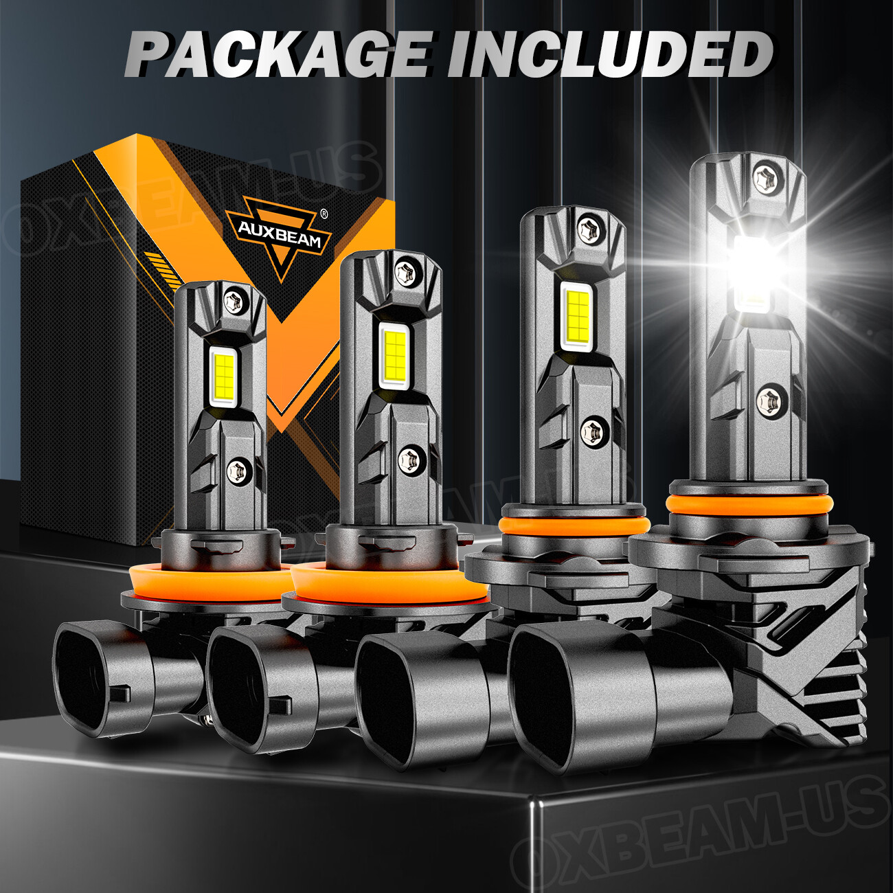 AUXBEAM 9005/HB3 H11 LED Headlight 4 Bulbs 25000LM 6500K Super Bright White 1:1