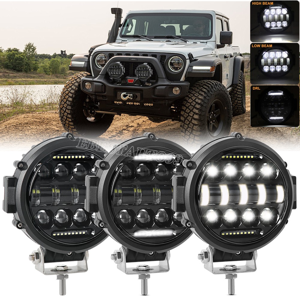 7 Inch LED Round Pods Offroad Driving Light Spot Flood Combo White DRL Fog Light