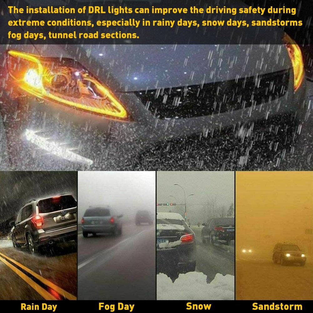 2-20x 60CM LED Daytime Running Light Strip Headlight Angel Eye Lamp Amber White